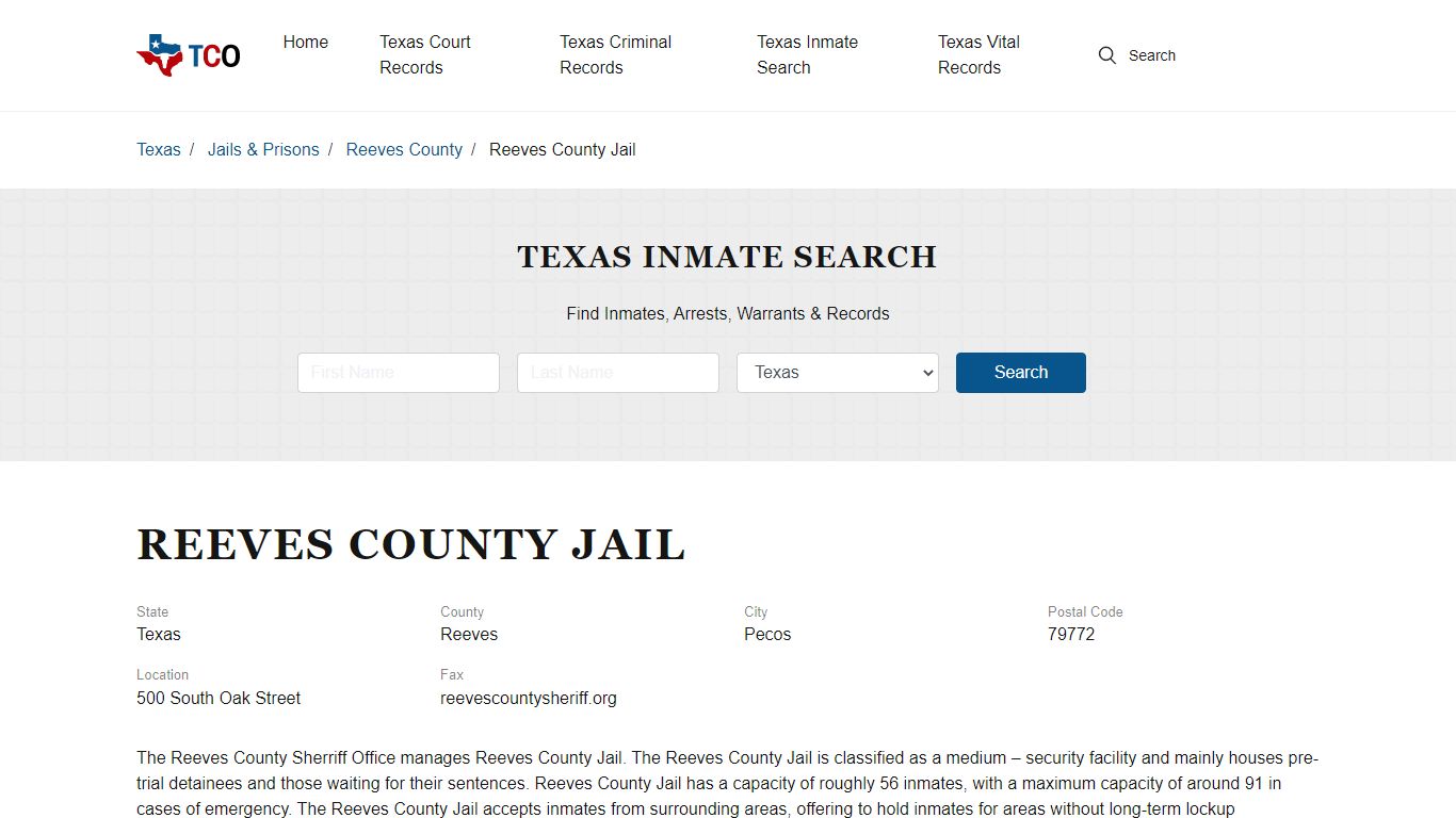 Reeves County Jail in Pecos, TX - Contact Information and Public Records