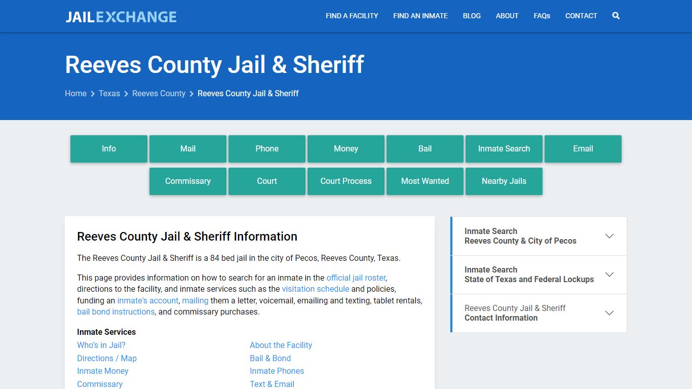 Reeves County Jail & Sheriff, TX Inmate Search, Information
