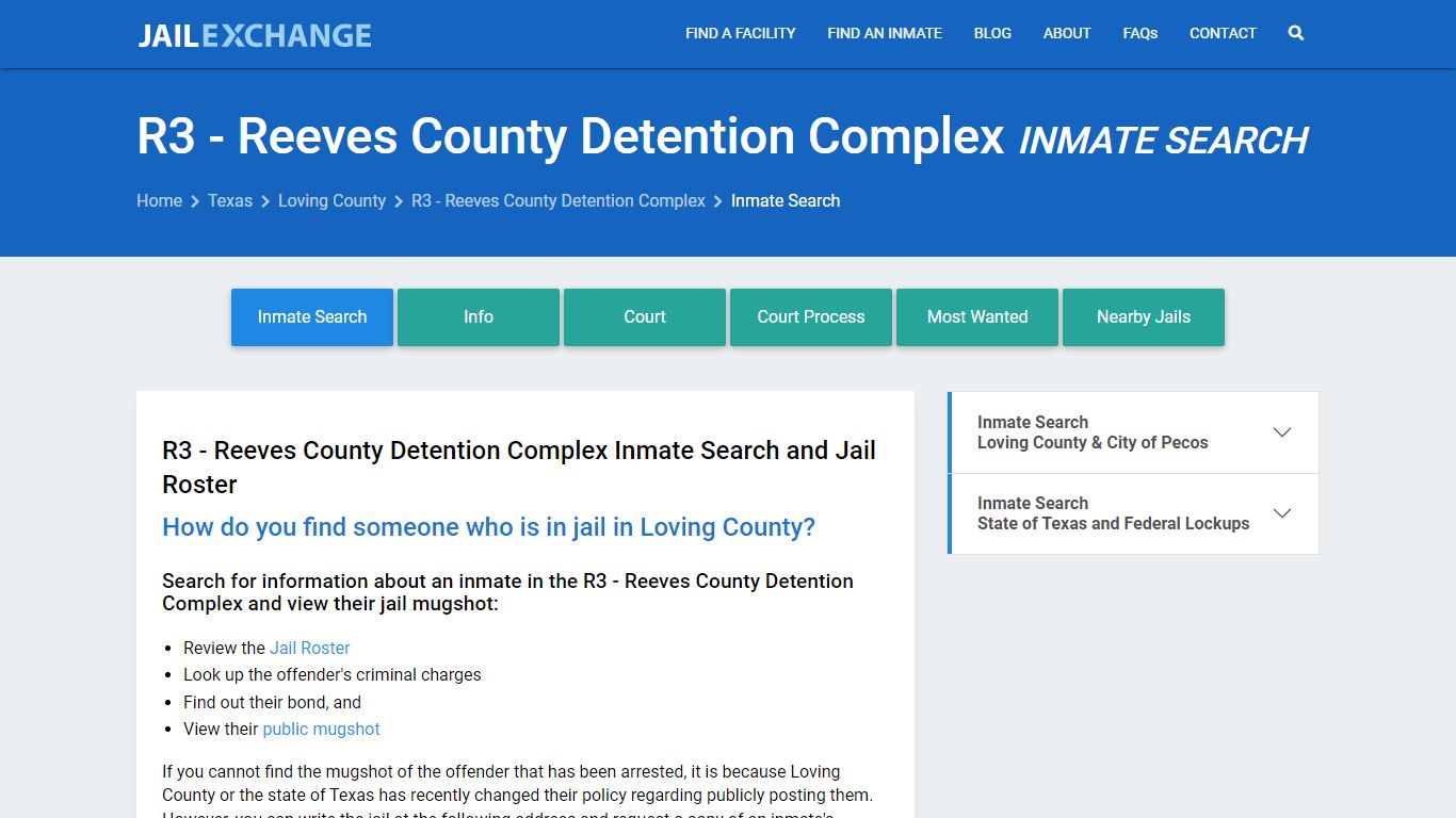 R3 - Reeves County Detention Complex Inmate Search - Jail Exchange